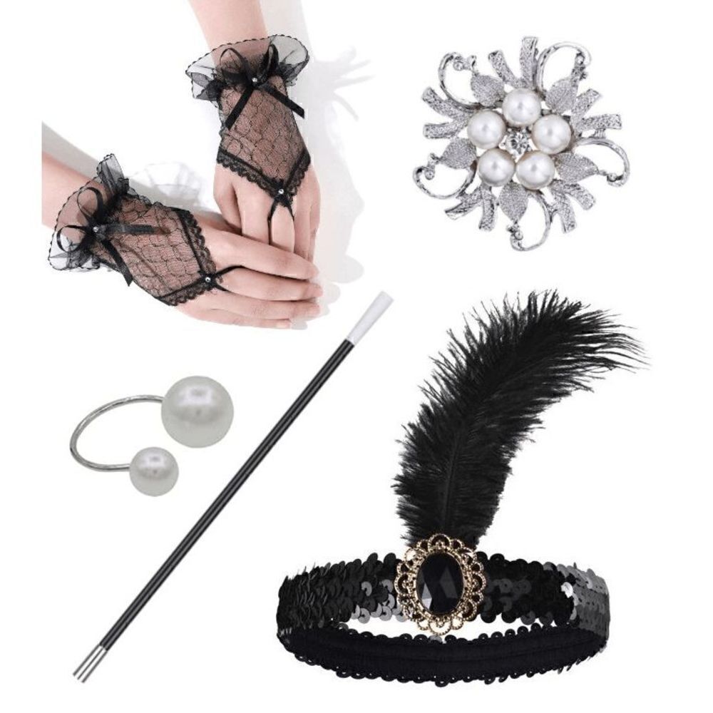 5PCS 1920s Accessories Flapper Great Gatsby Vintage Retro Costume Set NEW